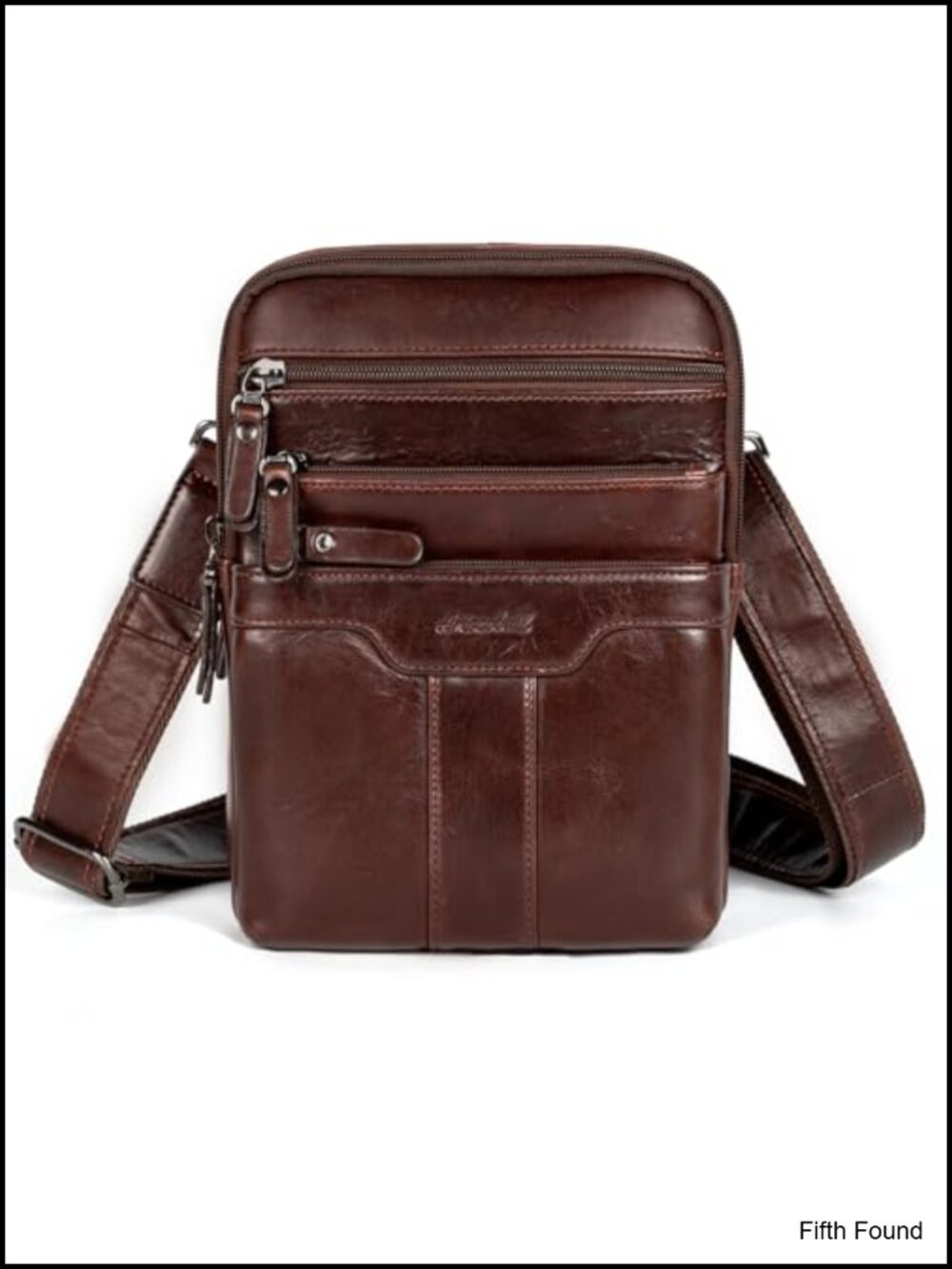 Small Leather Messenger Sling Crossbody Bag for Men, 6 Zip Pockets